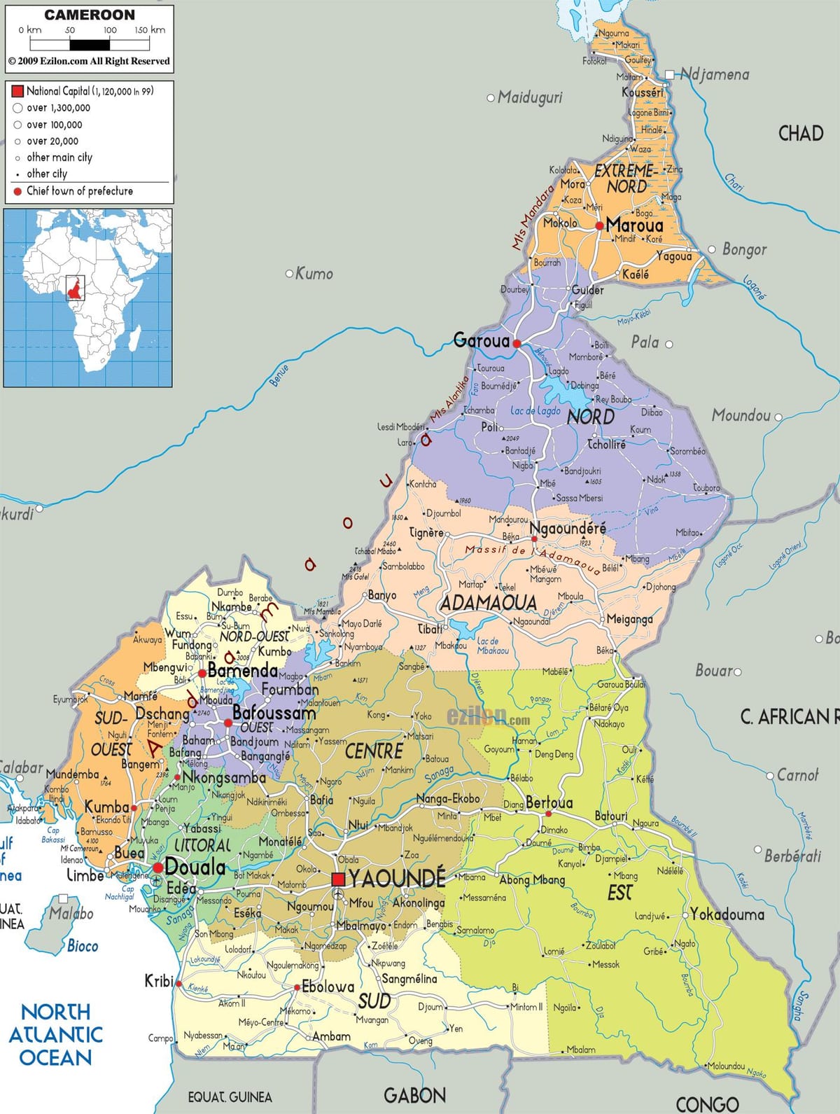 ক্যামেরুন মানচিত্র অঞ্চলে